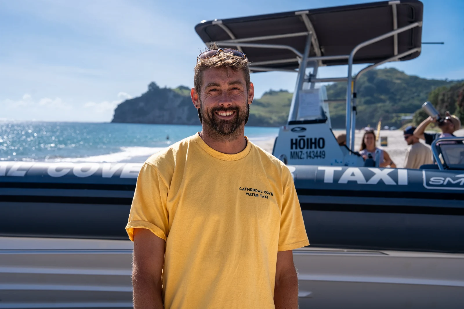 One of our crew beside the water taxi